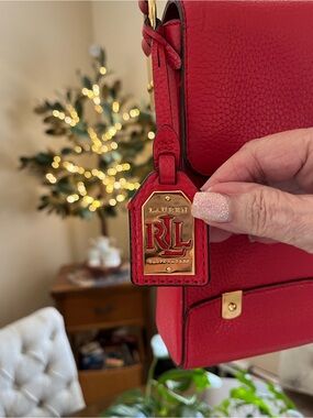 Ralph Lauren Red Leather Shoulder Bag with Gold-Tone RLL Tag